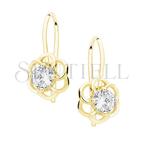 Silver (925) elegant earrings - gold-plated flowers with zirconia