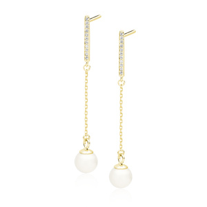 Silver (925) pearl  gold-plated earrings with white zirconias