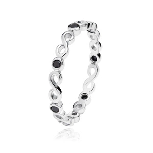 Silver (925) subtle ring with black zirconias - Infinity