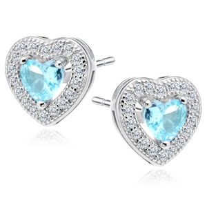 Silver (925) Earrings aquamarine colored zirconia - hearts