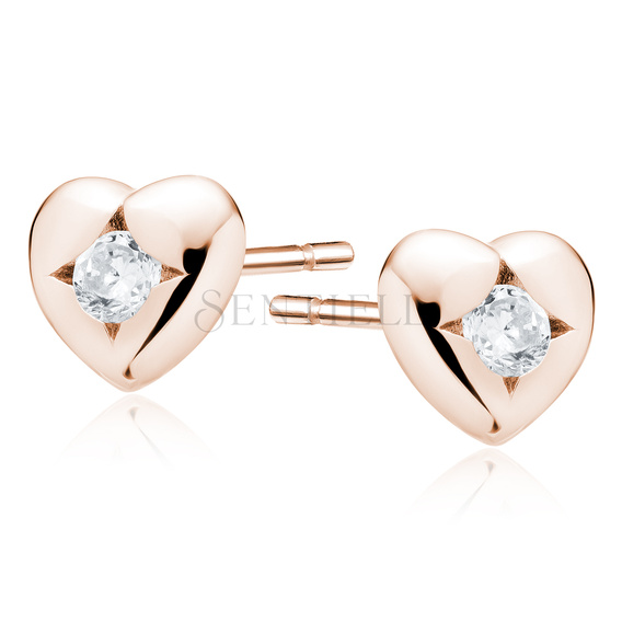 Silver (925) rose gold-plated heart shape earrings with zirconia