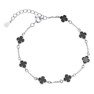 Silver (925) bracelet with black onyx - quatrefoil
