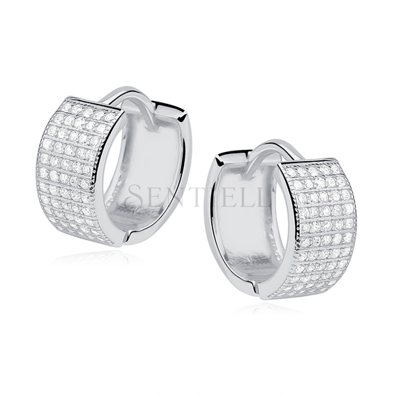 Silver (925) earrings hoop with five rows of zirconia