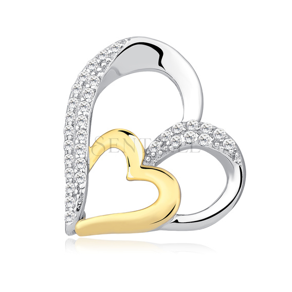 Silver (925) pendant - gold-plated heart with zirconia