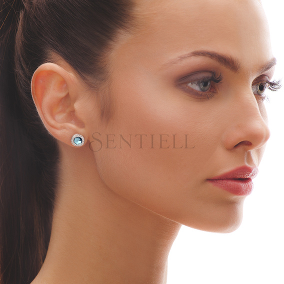 Silver (925) elegant round earrings with aqamarine zirconia