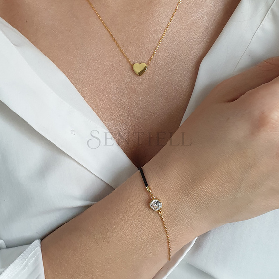 Silver (925) gold-plated bracelet with black cord - zirconia
