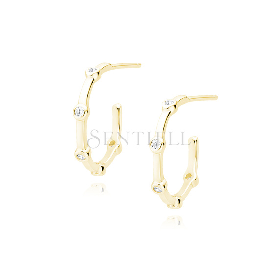 Silver (925) gold-plated earrings open hoop with white zirconias