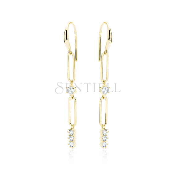 Silver (925) gold-plated earrings chain links and white zirconias