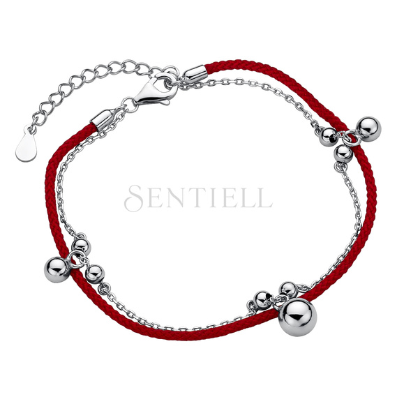 Silver (925) bracelet with red cord - balls