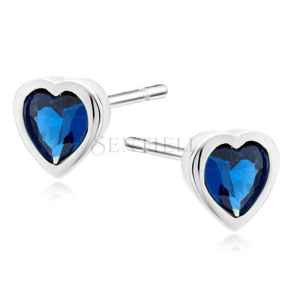 Silver (925) earrings sapphire colored zirconia hearts