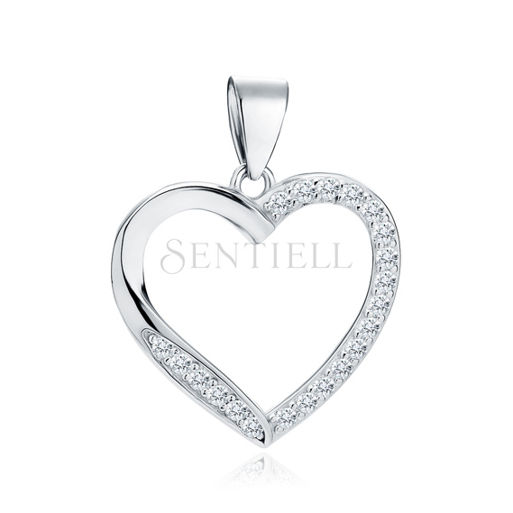 Silver (925) pendant - hollow heart with zirconias