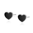 Silver (925) black enameled earrings - hearts