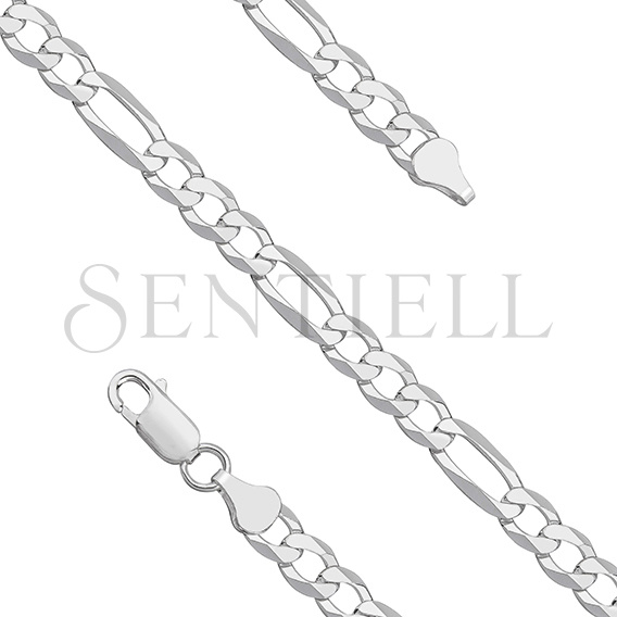 Silver (925) diamond-cut bracelet - figaro extra flat Ø 160 rhodium-plated