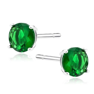 Silver (925) earrings round green zirconia diameter 7mm