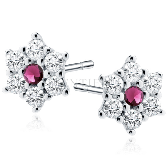 Silver (925) flower earrings with pink zirconia