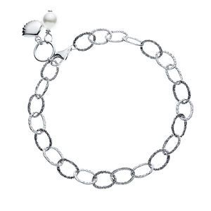 Silver (925) textured bracelet - pearl and shell