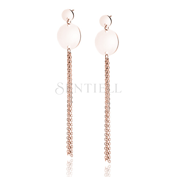 Silver (925) rose gold-plated earrings - circles with chains