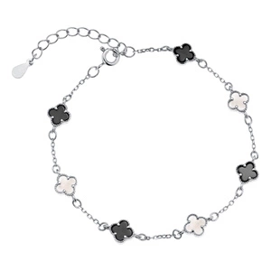 Silver (925) bracelet with black onyx and mother of pearl - quatrefoil