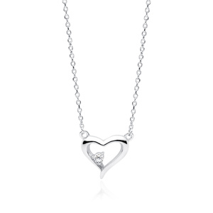 Silver (925) necklace - heart with zirconia