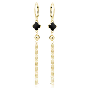 Silver (925) gold-plated earrings with black enamel, ball and chains