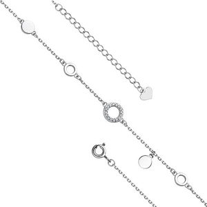 Silver (925) anklet - adjustable size - round pendant with zirconia