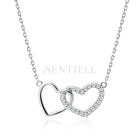 Silver (925) necklace two hearts with zirconia