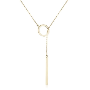 Silver (925) lariat necklace with circle and rectangle pendant - gold plated