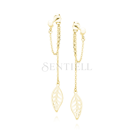 Silver (925) gold-plated earrings chains with a leaf