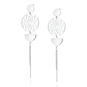 Silver (925) earrings - mandala with circle, semicircle and chains