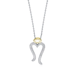 Silver (925) necklace - angel wings with zirconias and gold-plated halo