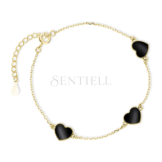 Silver (925) gold-plated bracelet - heart with black enamel