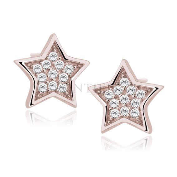 Silver (925) stars earrings with zirconia - rose gold-plated