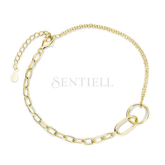 Silver (925) gold-plated bracelet with two chains, circle and oval charms