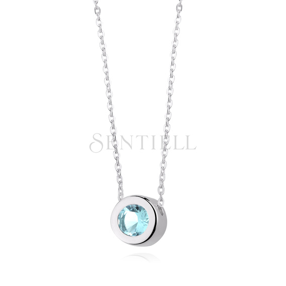 Silver (925) necklace with round pendant and aquamarine zirconia