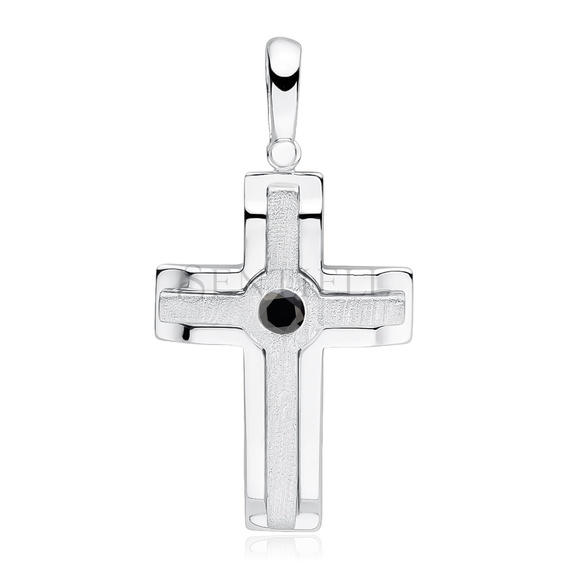 Silver (925) elegant pendant cross with black zirconia