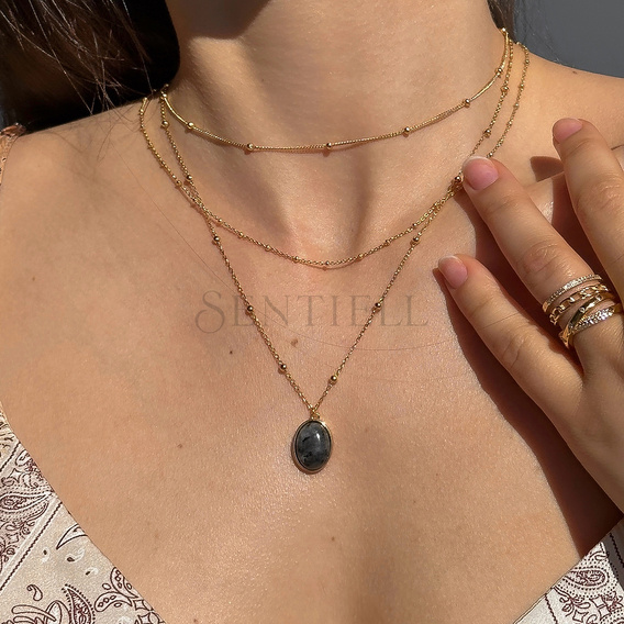 Silver (925) gold-plated necklace with black larvikite and balls on chain