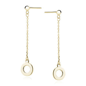 Silver (925) earrings - hanging, gold-plated circles