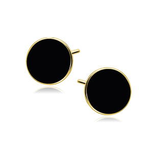 Silver (925) black enameled earrings - gold-plated circles