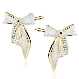 Silver (925) enameled gold-plated earrings white cords with white zirconias