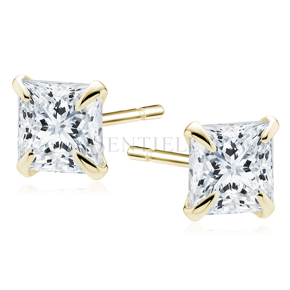 Silver (925) gold-plated earrings white zirconia 4 x 4mm square