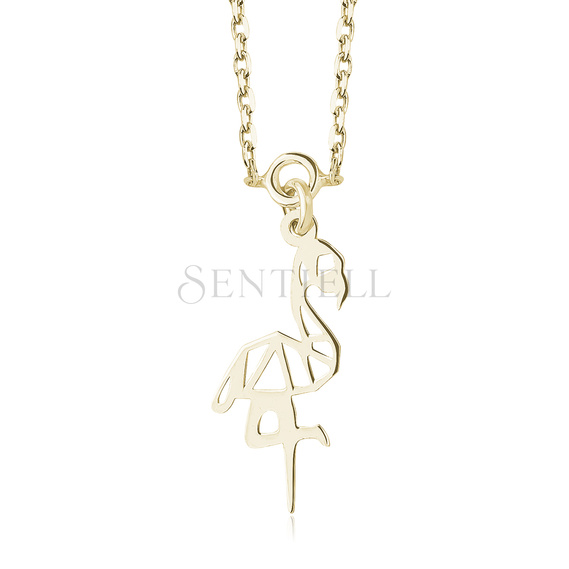 Silver (925) necklace - Origami flamingo, gold-plated