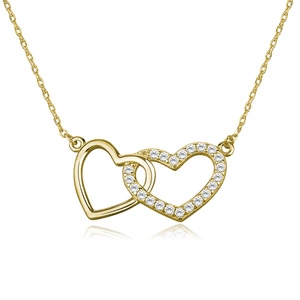 Silver (925) necklace with hearts pendant, gold-plated