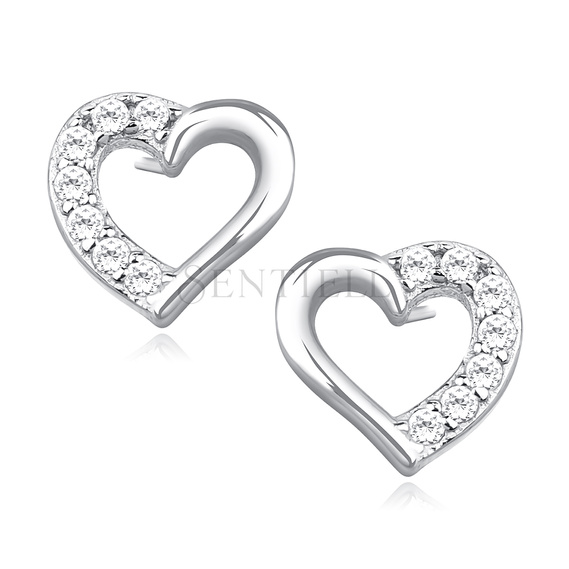 Silver (925) heart earrings with zirconia