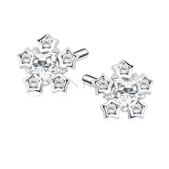 Silver (925) elegant earrings - snowflakes with zirconia