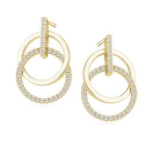 Silver (925) earrings - gold-plated cirlces with zirconia