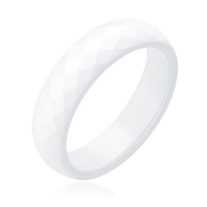 White faceted ceramic ring 6mm