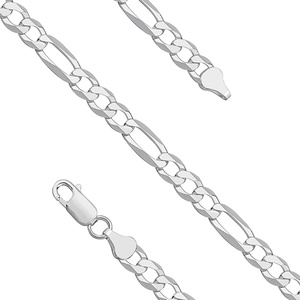 Silver (925) diamond-cut bracelet - figaro extra flat Ø 160 rhodium-plated