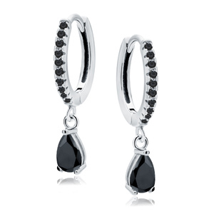 Silver (925) earrings with black teardrop zirconia