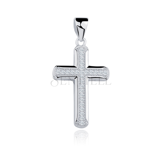 Silver (925) pendant cross with two rows of zirconia