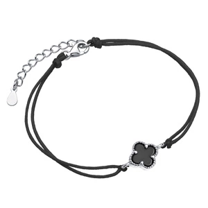Silver (925) bracelet with black onyx and black cord - quatrefoil
